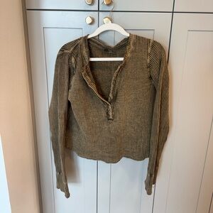 Free People Henley Women's Olive Green Knit Top